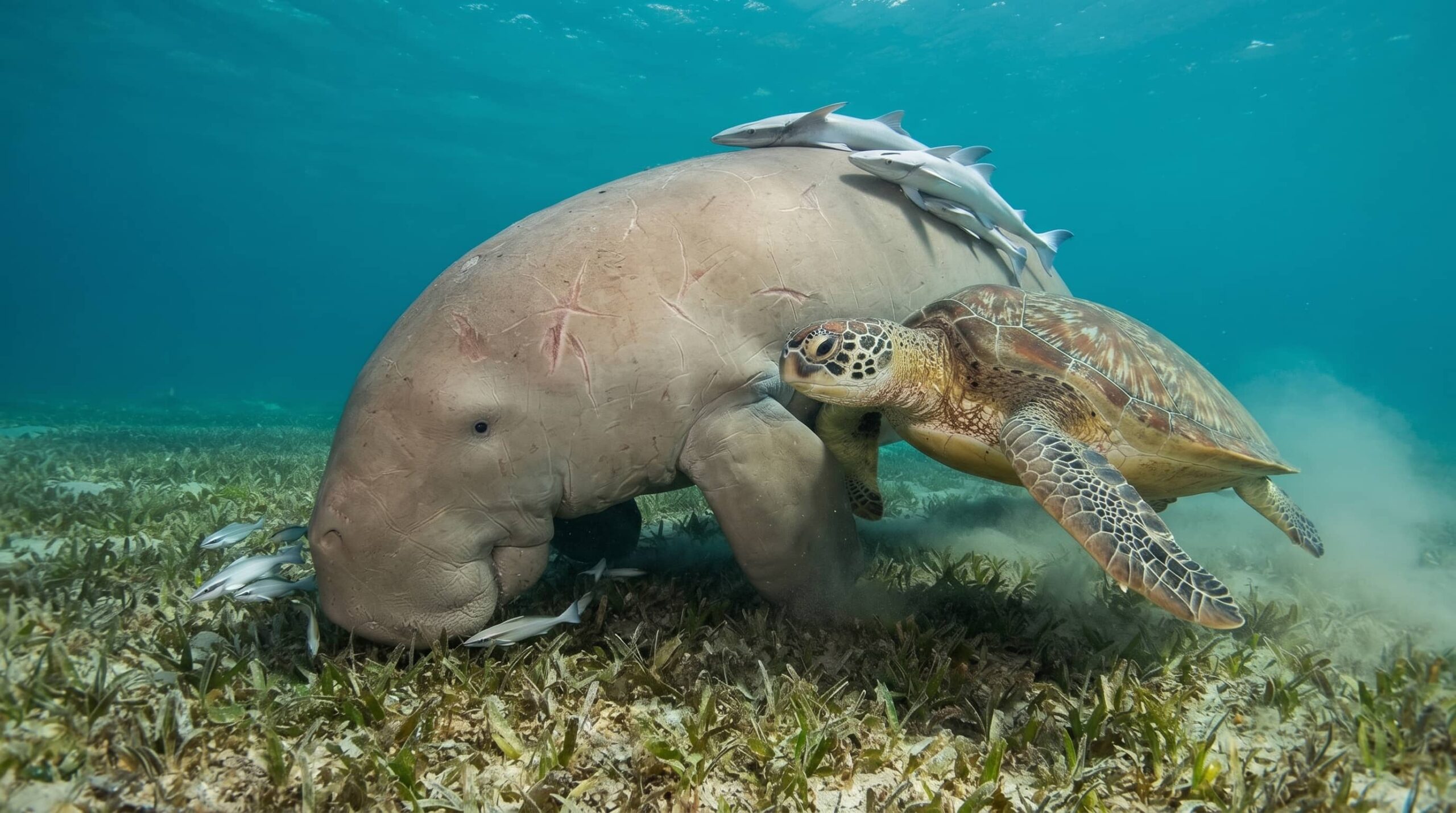Marsa Mubarak Dugong Bay diving real dugong home seagrass meadow